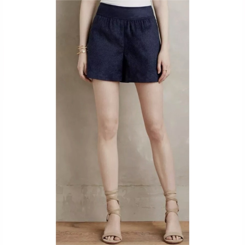 Anthropologie Vegan Suede Cutwork Shorts by Elevenses Dark Blue Size US4